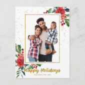 Carte Postale Joyeuses fêtes Fleurs rouges Photo de Noël (Devant)