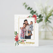 Carte Postale Joyeuses fêtes Fleurs rouges Photo de Noël (Debout devant)