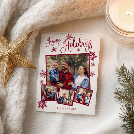 Carte Postale Joyeuses Fêtes Flocon de Neige Mignon Rustique 4 P