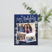 Carte Postale Joyeuses Fêtes Flocon Rustique 3 Photos Collage (Debout devant)