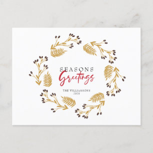 Carte postale Joyeuses Fêtes Gold Wreath Holiday