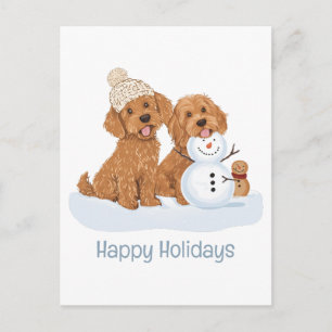 Carte Postale Joyeuses Fêtes Goldendoodle Hiver Chien Bonhomme d