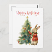 Carte Postale Joyeuses Fêtes - Lapin Mignon avec un Arbre de Noë (Devant / Derrière)