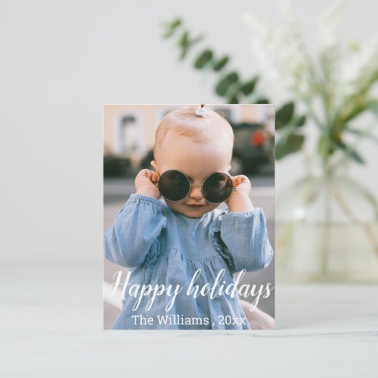 Carte Postale joyeuses fêtes lettrées main vacances (Debout devant)