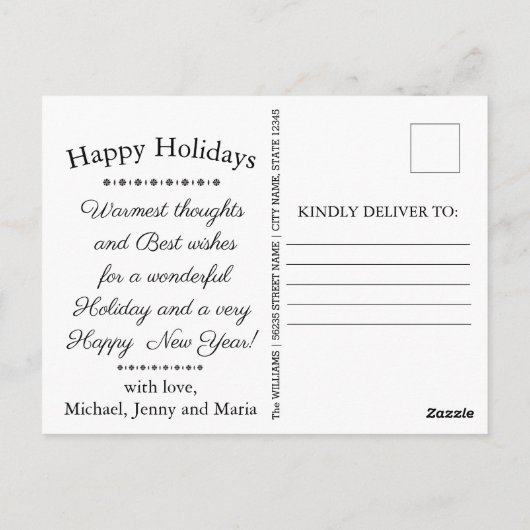 Carte Postale joyeuses fêtes lettrées main vacances (Dos)