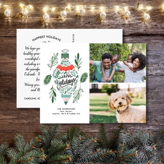 Carte Postale Joyeuses Fêtes Main Drawn Ornament 2 Photos