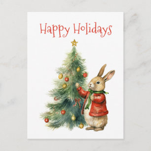 Carte Postale Joyeuses fêtes - Mignonne lapin avec un arbre de N