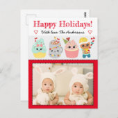 Carte Postale Joyeuses Fêtes Mignons Gâteaux Colorés Kawaii Noël (Devant / Derrière)