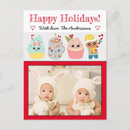 Carte Postale Joyeuses Fêtes Mignons Gâteaux Colorés Kawaii Noël (Devant)