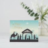 Carte Postale Joyeuses fêtes Nativité Manger Scène (Debout devant)