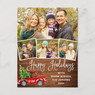 Carte Postale Joyeuses fêtes Noël Camion de ferme rouge 4 Photo