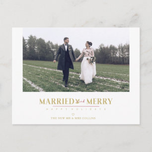 Carte Postale Joyeuses Fêtes Noël Nouveaux Mariés Photo Personna