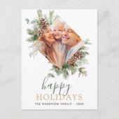 Carte Postale Joyeuses fêtes Noël Or verdure Photo Vacances (Devant)