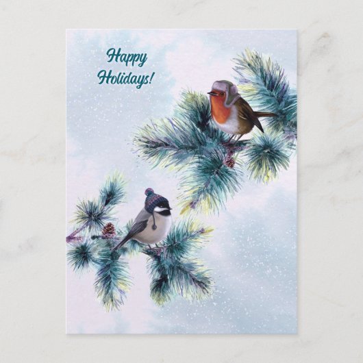 Carte Postale Joyeuses fêtes Oiseaux d'hiver Noël (Devant)
