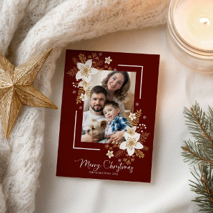 Carte Postale Joyeuses Fêtes Photo Fleurie Blanche de Noël