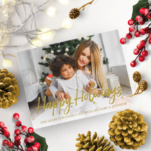 Carte Postale Joyeuses Fêtes Photo Manuscrite Pailletée Or