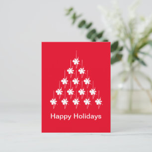 Carte Postale Joyeuses fêtes rouge blanc neige Stars Arbre