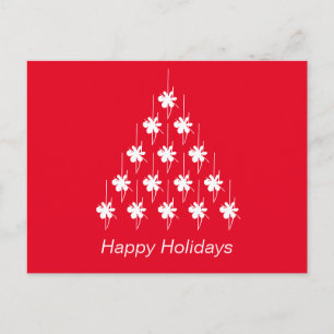 Carte Postale Joyeuses fêtes rouge blanc neige Stars Arbre