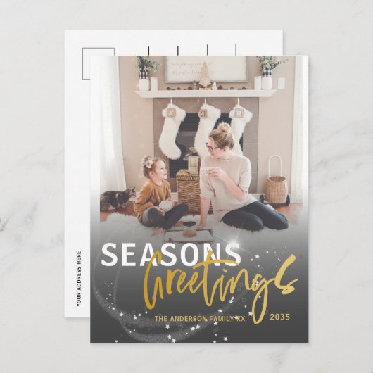 Carte Postale Joyeuses Fêtes Star Faux Gold Script Noël (Devant / Derrière)