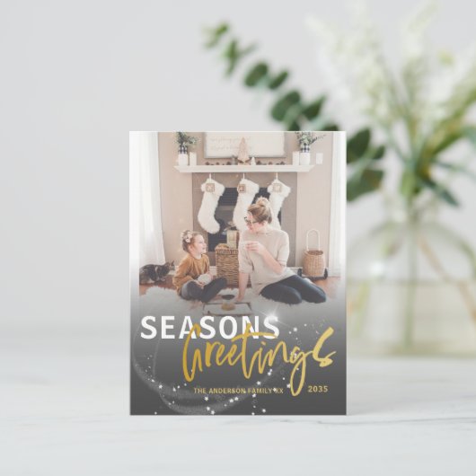 Carte Postale Joyeuses Fêtes Star Faux Gold Script Noël (Debout devant)