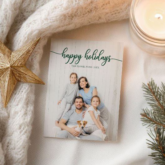 Carte Postale Joyeuses Fêtes Vert Script Unique Photo Noël