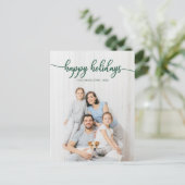 Carte Postale Joyeuses Fêtes Vert Script Unique Photo Noël (Debout devant)