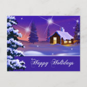 Carte Postale Joyeuses fêtes. Village de neige peinture Noël (Devant)