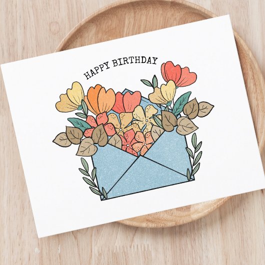 Carte Postale Joyeuses fleurs d'anniversaire illustrées
