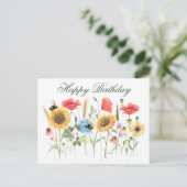 Carte Postale Joyeuses fleurs d'aquarelle d'anniversaire (Debout devant)