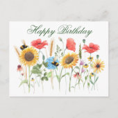 Carte Postale Joyeuses fleurs d'aquarelle d'anniversaire (Devant)
