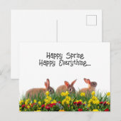 Carte Postale Joyeuses Fleurs de Printemps et Lapins (Devant / Derrière)