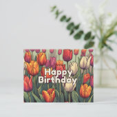 Carte Postale Joyeuses fleurs de tulipes d'anniversaire (Debout devant)