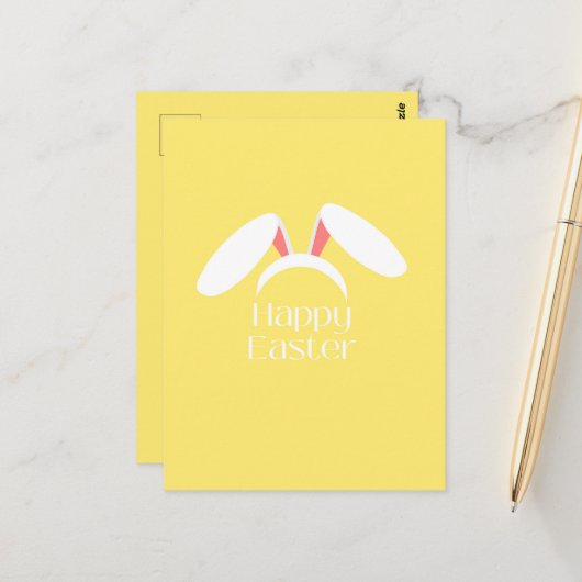 Carte Postale Joyeuses oreilles de lapin blanc de Pâques (Devant/Arrière en situation)