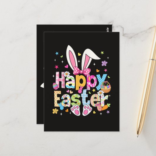 Carte Postale Joyeuses Pâques 2026 Lapin Mignon (Devant/Arrière en situation)