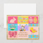 Carte Postale Joyeuses Pâques avec Lapin, Poussin, Œufs & Fleurs (Devant / Derrière)