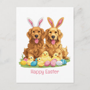 Carte Postale Joyeuses Pâques Chiens Retriever doré Oreilles de
