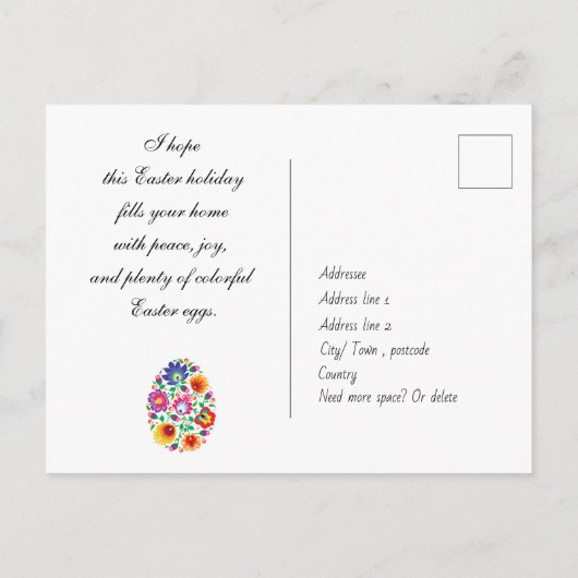 Carte Postale 😍 Joyeuses Pâques (folklore) personnalisable (Dos)