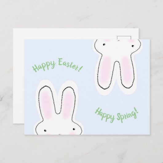 Carte Postale Joyeuses Pâques Joyeux Printemps script mignon lap (Devant / Derrière)