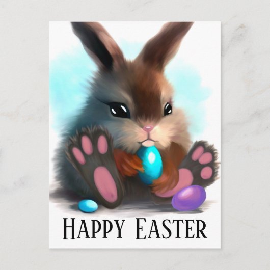 Carte Postale Joyeuses Pâques Lapin et Œufs (Devant)