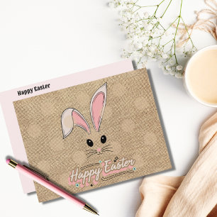 Carte Postale Joyeuses Pâques Lapin Visage Neutre Points Polka