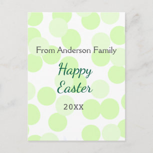 Carte Postale Joyeuses Pâques pois gris vert nom de famille