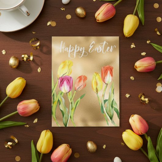 Carte Postale Joyeuses Pâques Tulipe Aquarelle Floral