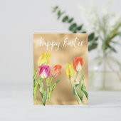 Carte Postale Joyeuses Pâques Tulipe Aquarelle Floral (Debout devant)