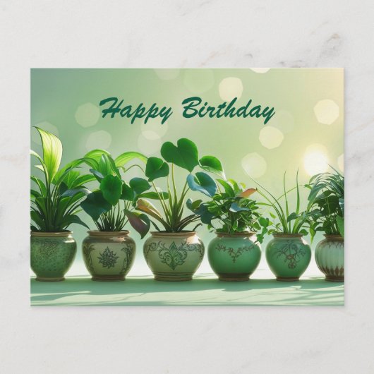 Carte Postale Joyeuses plantes ménagères vertes d'anniversaire d (Devant)