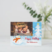 Carte Postale Joyeuses vacances Aquarelle Snowman Photo Noël (Debout devant)