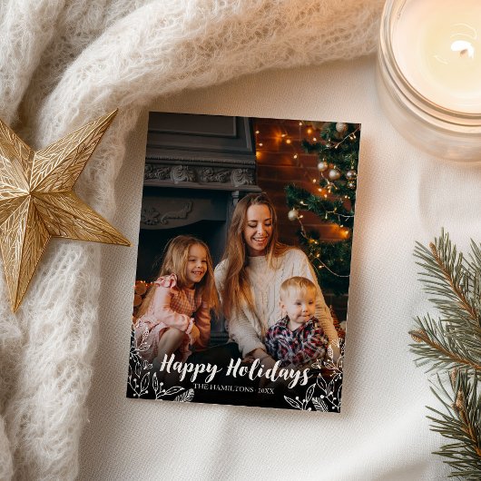 Carte Postale Joyeuses Vacances blanc Script photo Noël