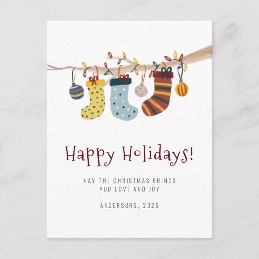 Carte Postale Joyeuses vacances Chaussettes de Noël Salutations (Devant)