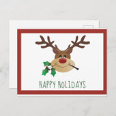 Carte Postale Joyeuses Vacances Jolie Reindeer Mistletoe Rouge V