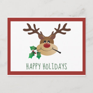 Carte Postale Joyeuses Vacances Jolie Reindeer Mistletoe Rouge V
