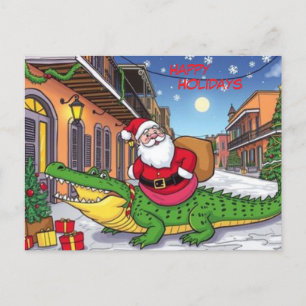Carte Postale Joyeuses Vacances Père Noël Et Alligator Quartier 